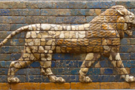 Striding Lion, 604-562 BCE, glazed clay bricks, Processional Way, Babylon, Iraq, Kunsthistorisches Museum, Vienna, Austria. Detail.