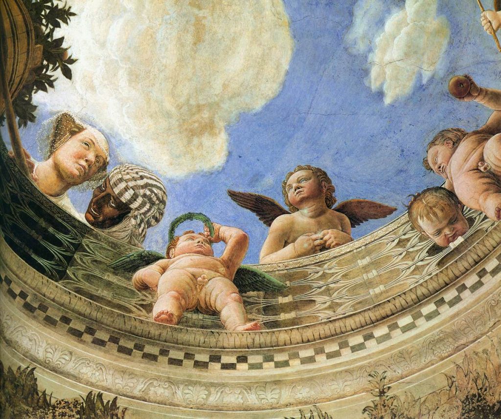 Andrea Mantegna: Andrea Mantegna, Oculus of the Bridal Chamber, 1465- 1474, Ducal Palace, Mantua, Italy. Web Gallery of Art. Detail.
