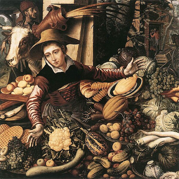 Cooking in Art: Pieter Aertsen, A Woman at the Vegetable Market, 1567