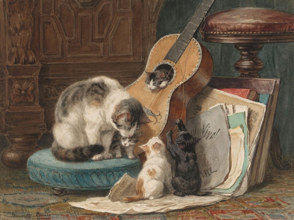 cat paintings: Henriëtte Ronner-Knip, The Musicians, c. 1876–c. 1877, Rijksmuseum, Amsterdam, Netherlands.
