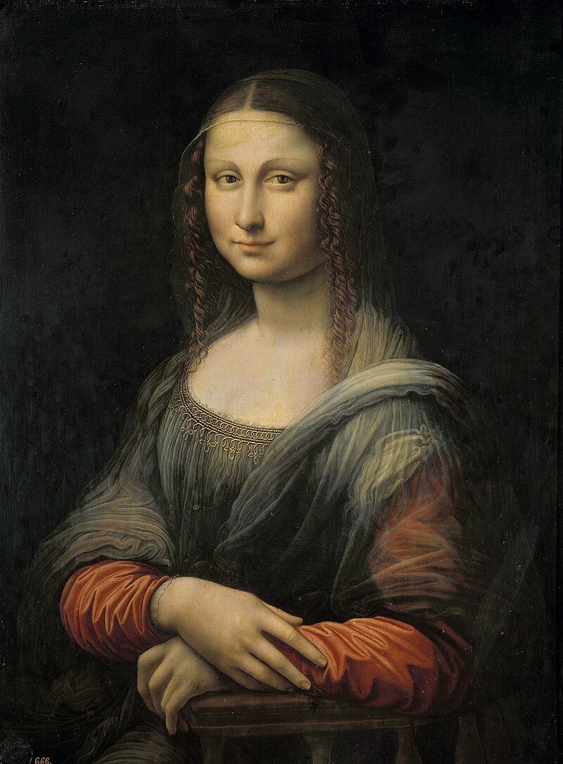 mona lisa twin: Leonardo da Vinci (workshop), Mona Lisa, before restoration with black repaint, Museo del Prado, Madrid, Spain.