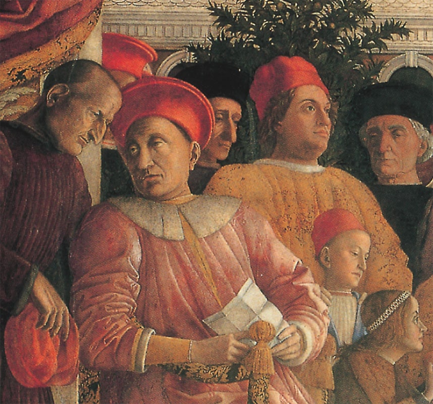 Andrea Mantegna: Andrea Mantegna, The Bridal Chamber, northern wall, 1465-1474, Ducal Palace, Mantua, Italy. Arte Svelata. Detail.
