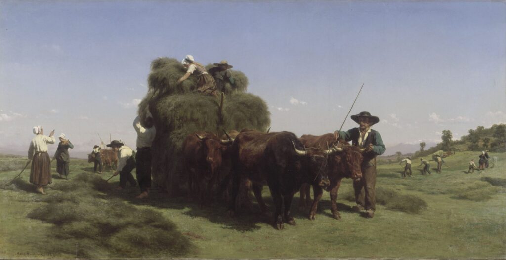 Rosa Bonheur paintings: Rosa Bonheur, Haymaking in the Auvergne, 1855, Château de Fontainebleau, Fontainebleau, France.
