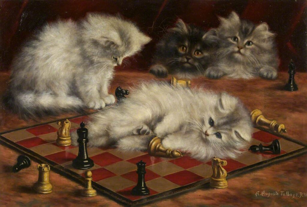 cat paintings: Agnes Augusta Talboys, Cats and Chess Board, Bristol Museum & Art Gallery, Bristol, UK. © Bristol Museums, Galleries & Archives.
