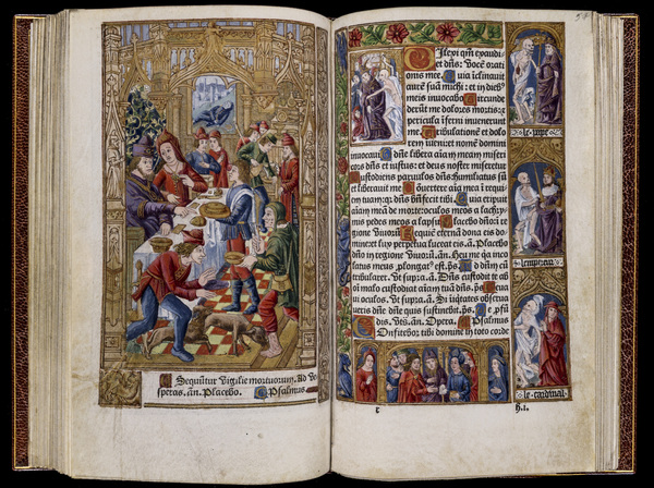 Philippe Pigouchet, Heures a l’usage de Rome, illuminated manuscript showing people at the spice trade