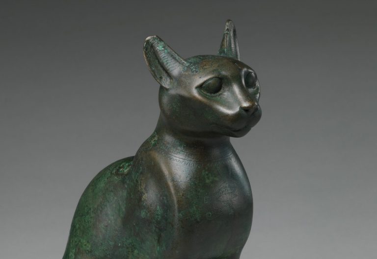 Egypt cats: Cat statuette intended to contain a mummified cat, Ptolemaic Period, 332–30 BCE, The Metropolitan Museum of Art, New York, NY, USA. Detail.
