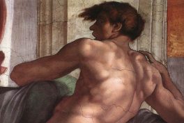male beauty in art: Michelangelo, Ignudo, c. 1512.