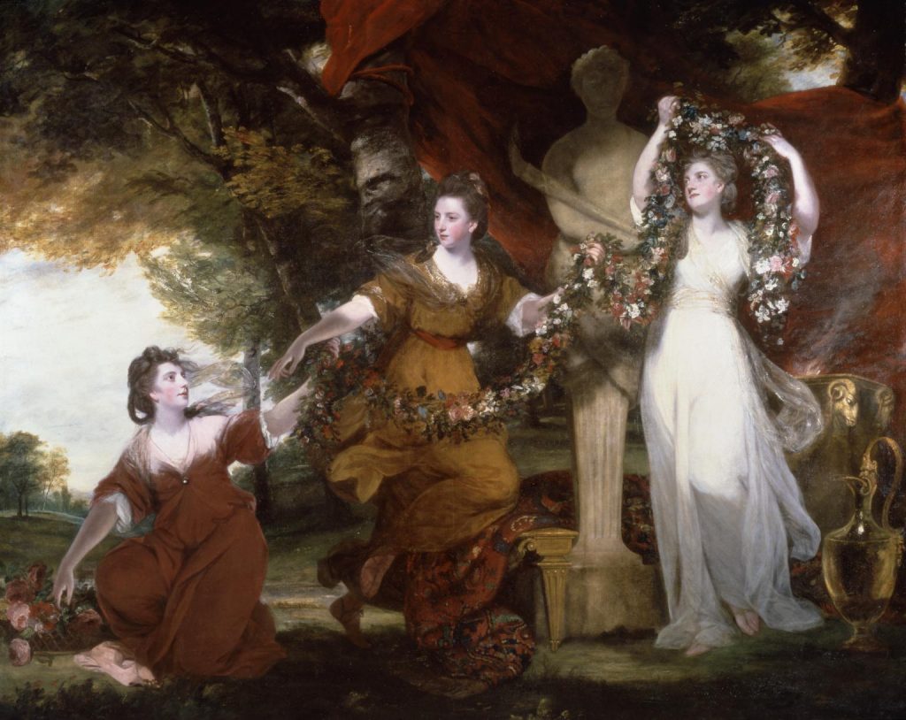 Joshua Reynolds, Three Ladies Adorning a Term of Hymen, 1773, Tate, London, England, UK. 18th Century Aristocratic Marriage Like in the Bridgerton Series