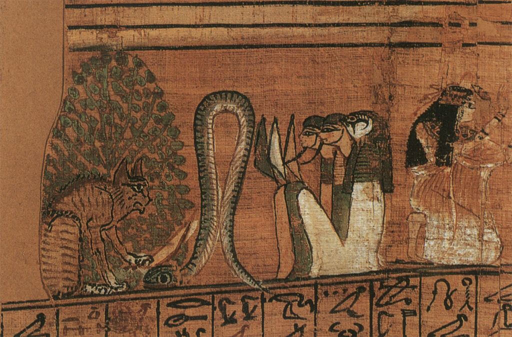The Sacred Cats of Ancient Egypt: A cat slaying the Apophis serpent