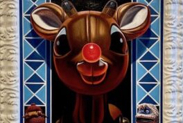 Christmas in Pop Art. Robert Xavier Burden, Rudolf Reliquary, c. 2020. Oil on panel with built-in shadowbox containing the skull of Rudolph. Heron Arts.
