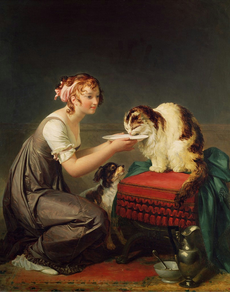cat paintings: Marguerite Gérard, The Cat’s Lunch, 1812, Villa Fragonard, Grasse, France.
