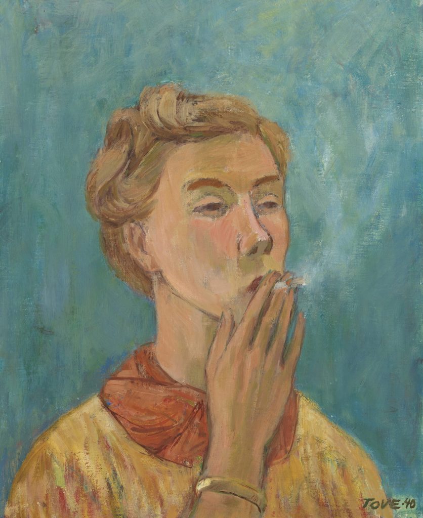 Tove Jansson Moomins: Tove Jansson, Girl Smoking, Self-portrait, 1940. © Moomin CharactersTM.
