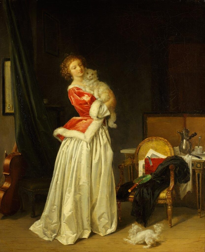 cat paintings: Marguerite Gérard, The Triumph of Minette, c. 1875, Pushkin Museum, Moscow, Russia.

