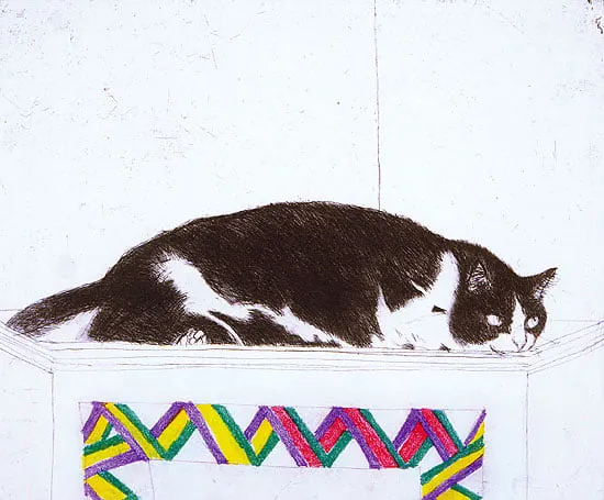 cat paintings: Elisabeth Blackadder, Fred on top of the cupboard, 2003, private collection.
