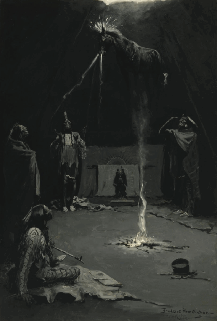 tonalism: Frederic Remington, Indian Fire God (The Going of The Medicine-Horse), ca. 1897, Museum of Fine Arts Houston, TX, USA.
