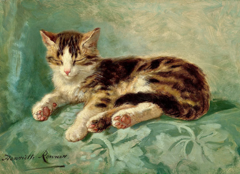 cat paintings: Henriëtte Ronner-Knip, Cat Nap on Green Couch, private collection.
