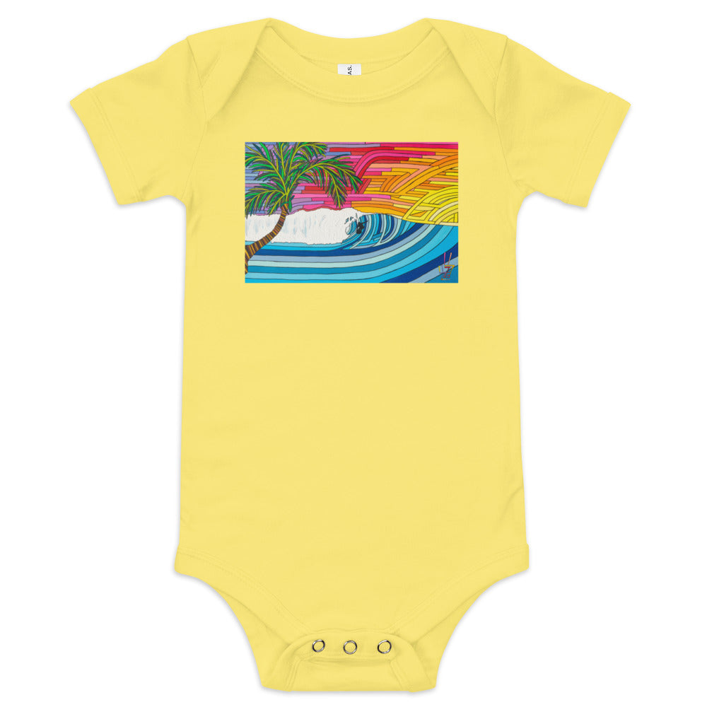 Palm Tree Sunset Surf - Baby short sleeve one piece